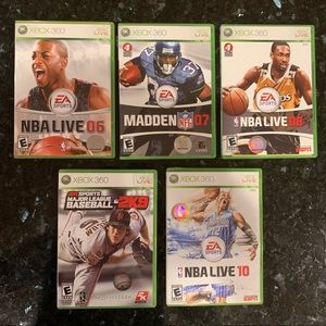 Xbox 360 Sports Set  - NBA Live 06, Madden 07, NBA Live 08, MLB 2K9, NBA Live 10